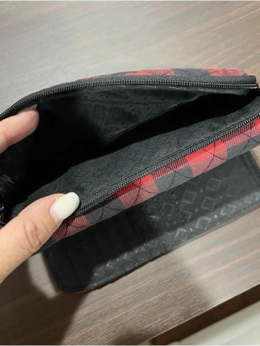Vera Bradley Red and Black Quilted Buffalo Plaid Crossbody Wallet RFID